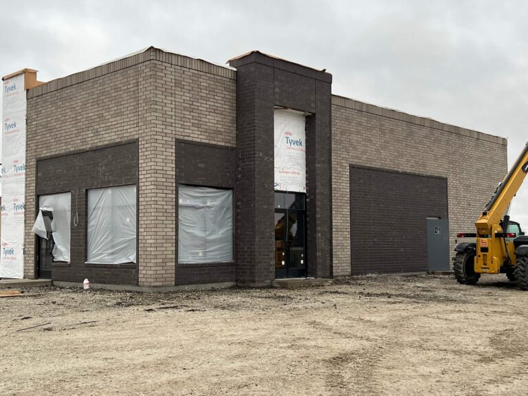 Commercial masonry construction for a new brick office building in Naperville